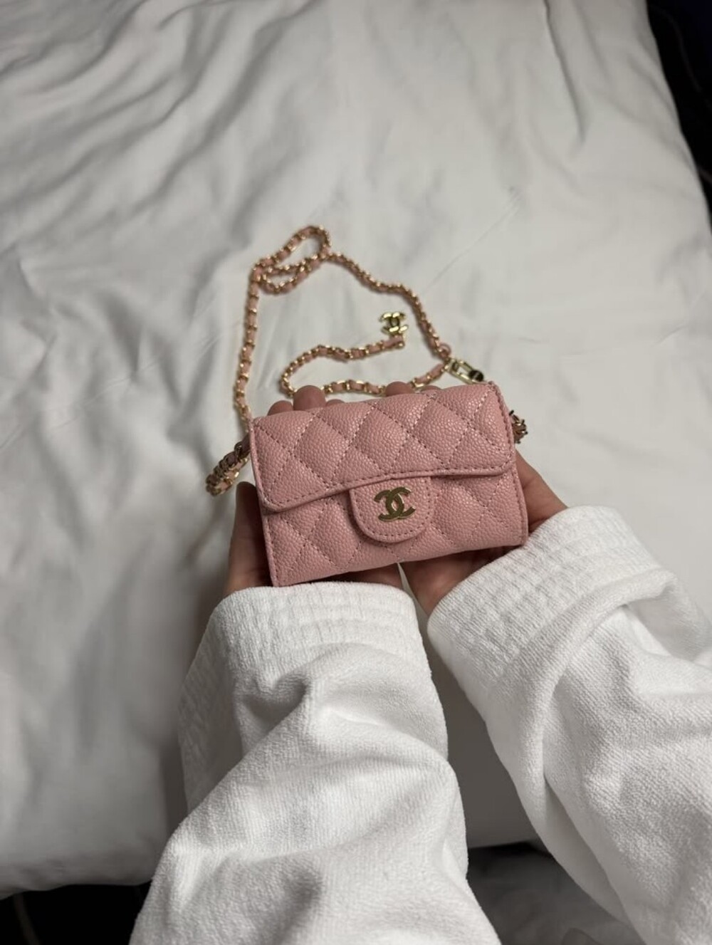 Pink Quilted Leather Chain Crossbody Wallet Mini Handbag Luxury Designer Style - Picture 2 of 3